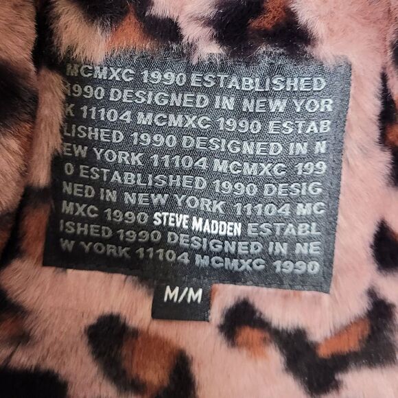 NEW Steve Madden faux fur vegan pink leopard mob wife jacket coat M - Picture 5 of 12